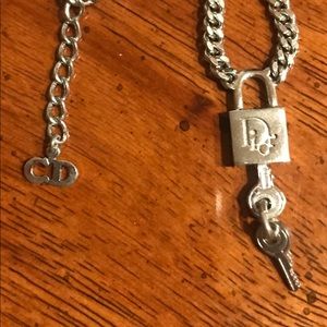 Dior silver lock and key logo necklace